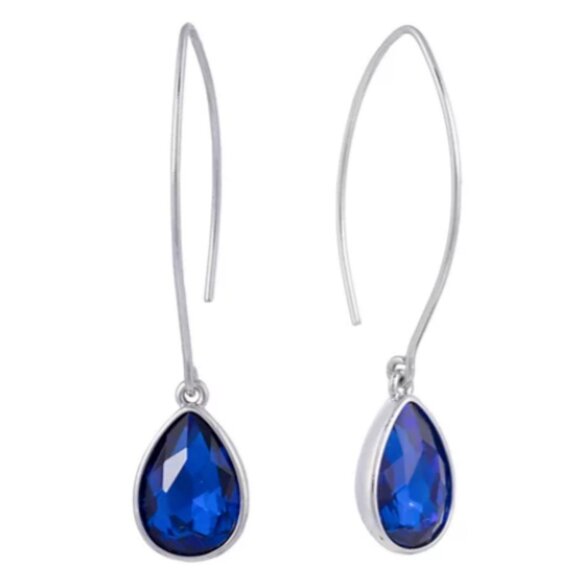 NWT - Macy's Blue Crystal Wire Drop Earrings Fine Silver Plated Brass - Picture 1 of 9
